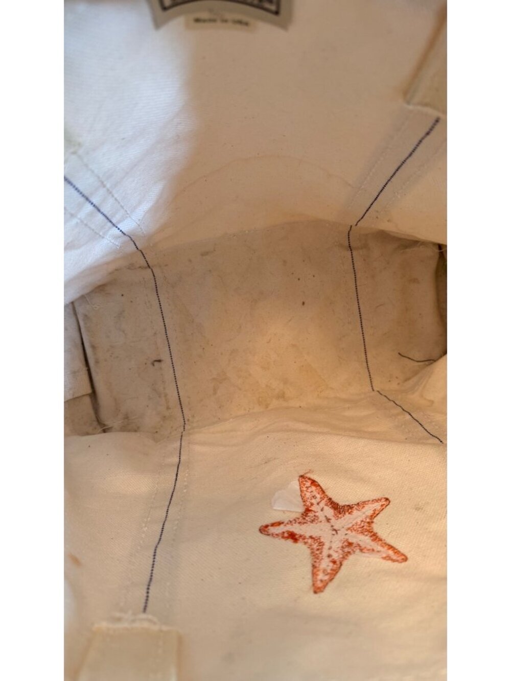 L.L.Bean Boat And Tote Canvas Bag Beige & Green Starfish Embroidery Made In USA - Picture 6 of 15